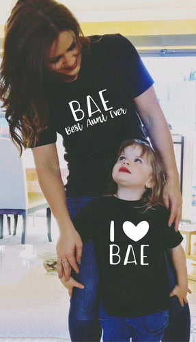 1pcs Matching BAE Best Aunt Ever I Love BAE Shirts Letter Print Aunt/Niece Shirts Family Matching Clothes Outfits Look
